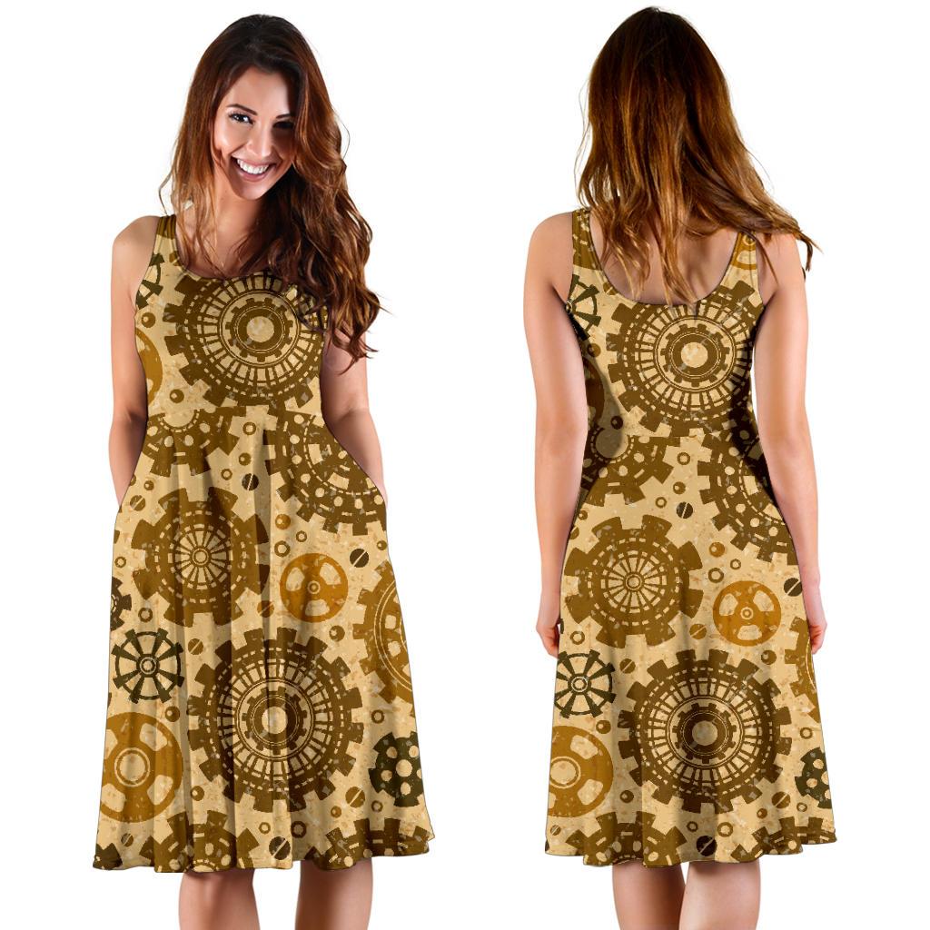 Steampunk Print Pattern Dress-grizzshop
