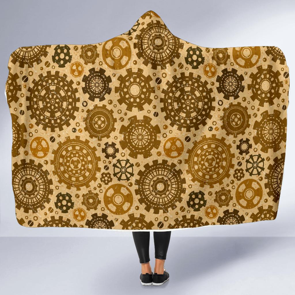 Steampunk Print Pattern Hooded Blanket-grizzshop
