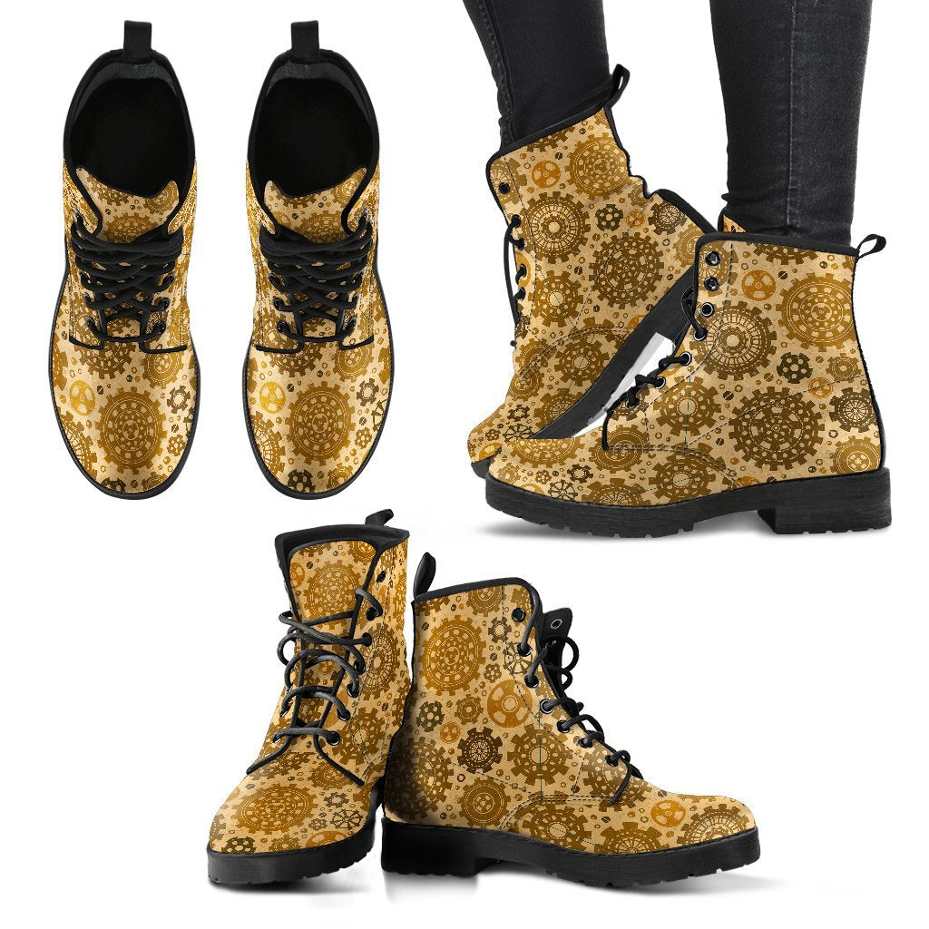 Steampunk Print Pattern Men Women Leather Boots-grizzshop