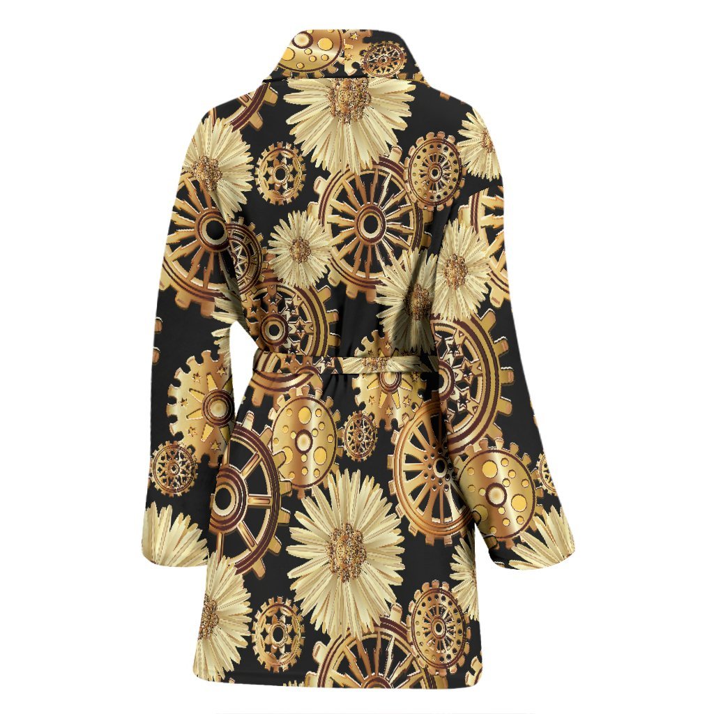Steampunk Floral Pattern Print Women Long Robe-grizzshop