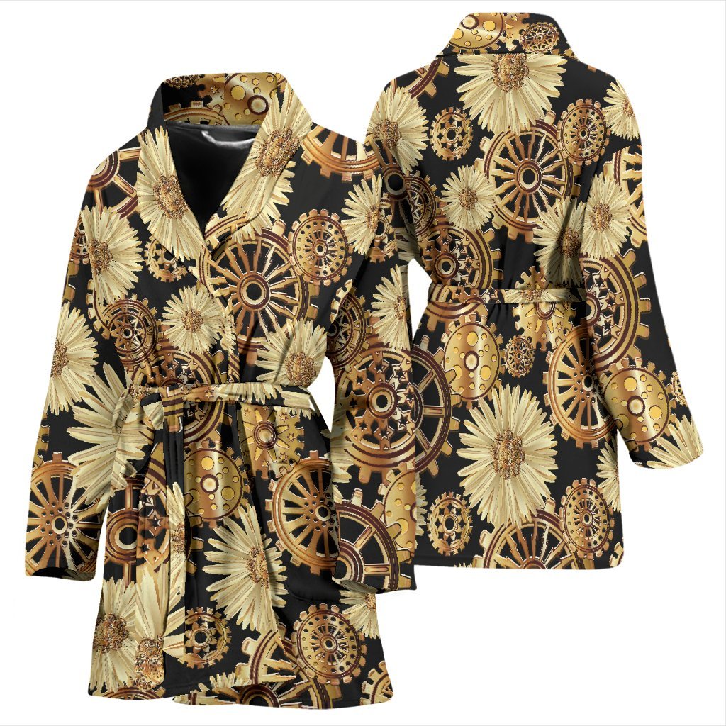 Steampunk Floral Pattern Print Women Long Robe-grizzshop