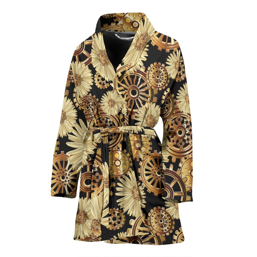 Steampunk Floral Pattern Print Women Long Robe-grizzshop