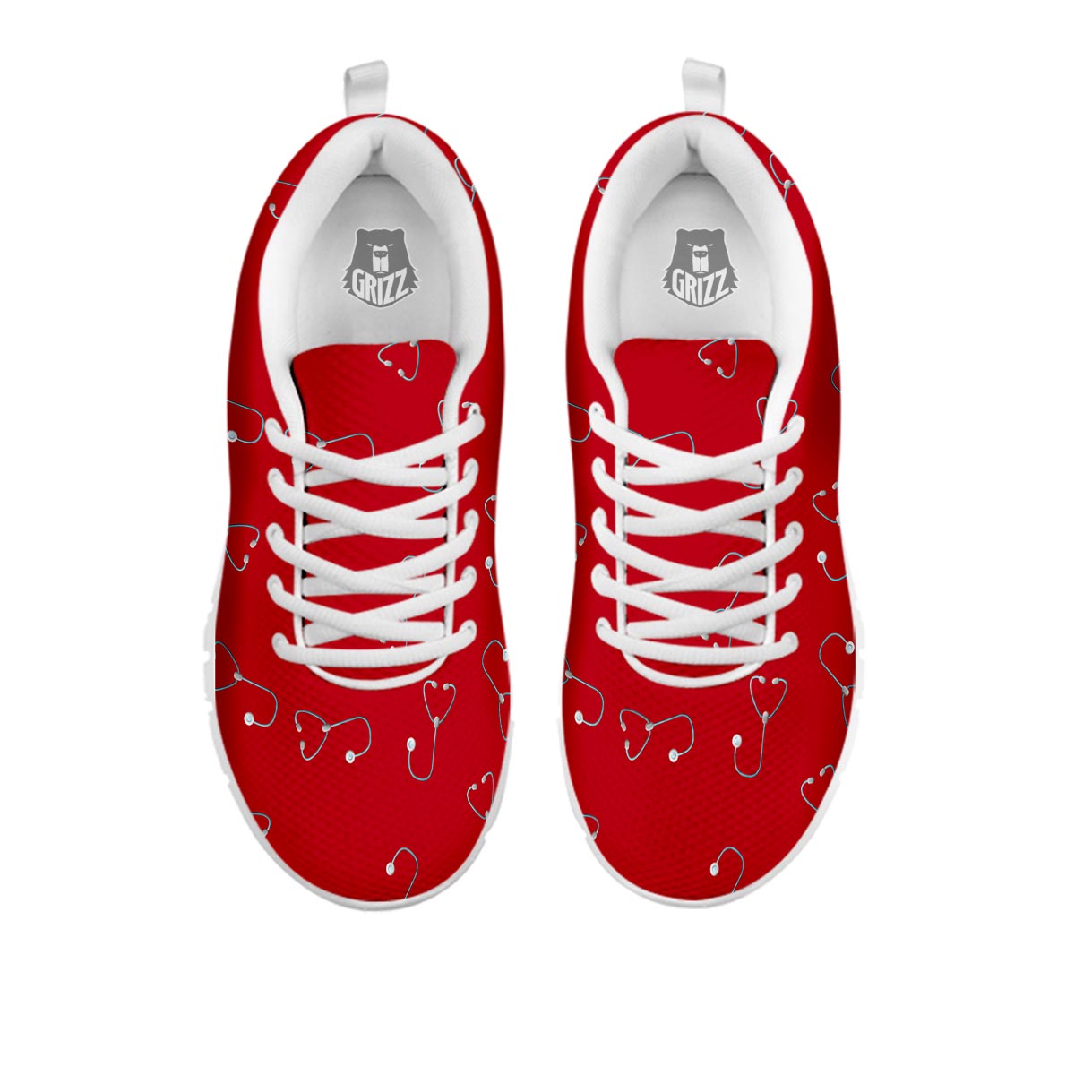 Stethoscope Red Print Pattern White Sneaker-grizzshop