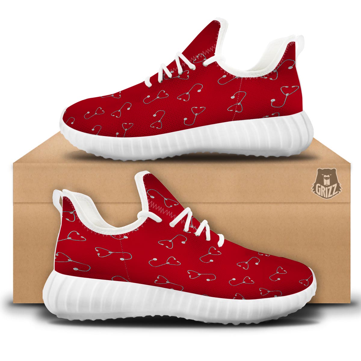 Stethoscope Red Print Pattern White Walking Shoes-grizzshop