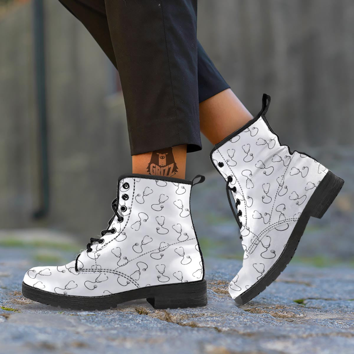 Stethoscope Sign Print Pattern Leather Boots-grizzshop