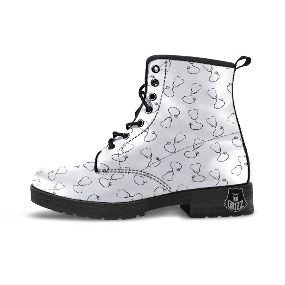 Stethoscope Sign Print Pattern Leather Boots-grizzshop