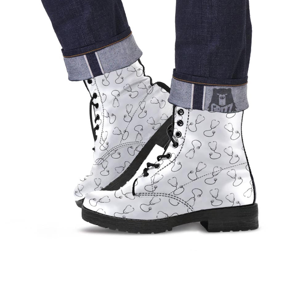 Stethoscope Sign Print Pattern Leather Boots-grizzshop