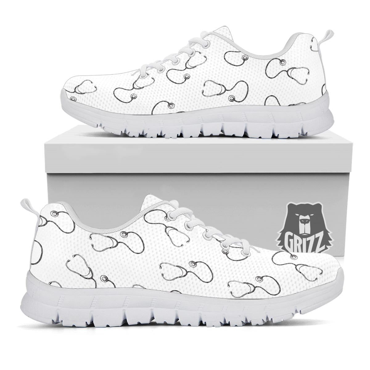Stethoscope Sign Print Pattern White Sneaker-grizzshop