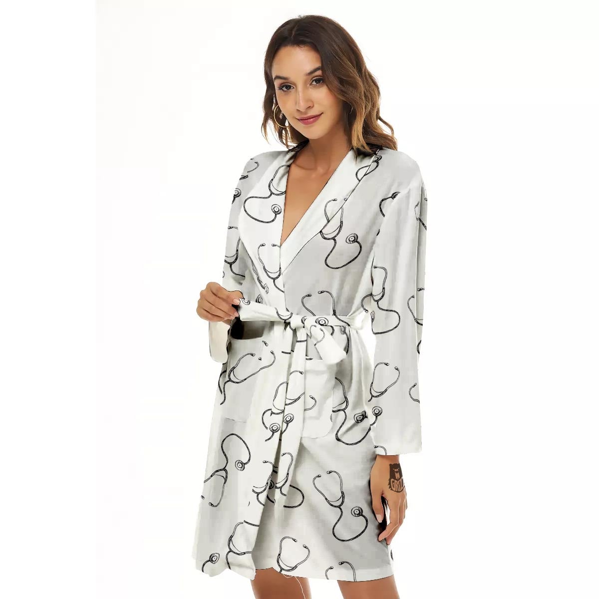 Stethoscope Sign Print Pattern Women's Robe-grizzshop