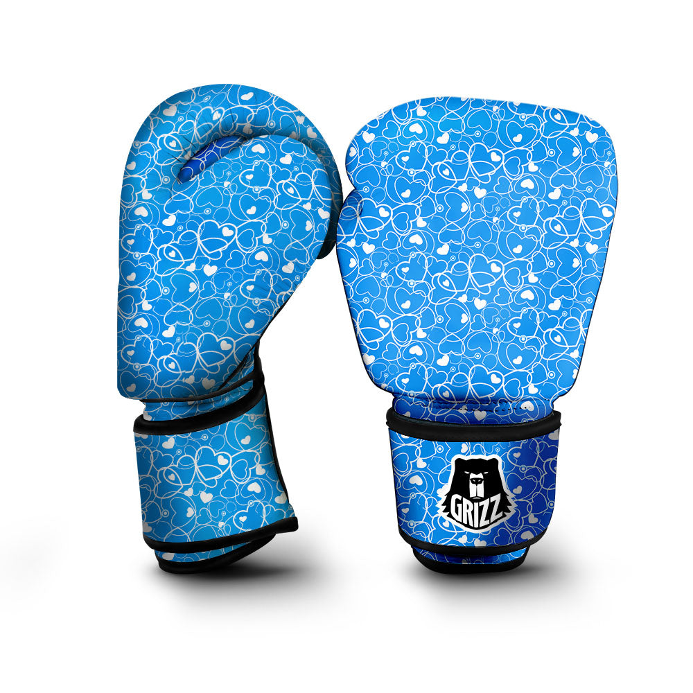 Stethoscope White And Blue Print Pattern Boxing Gloves-grizzshop