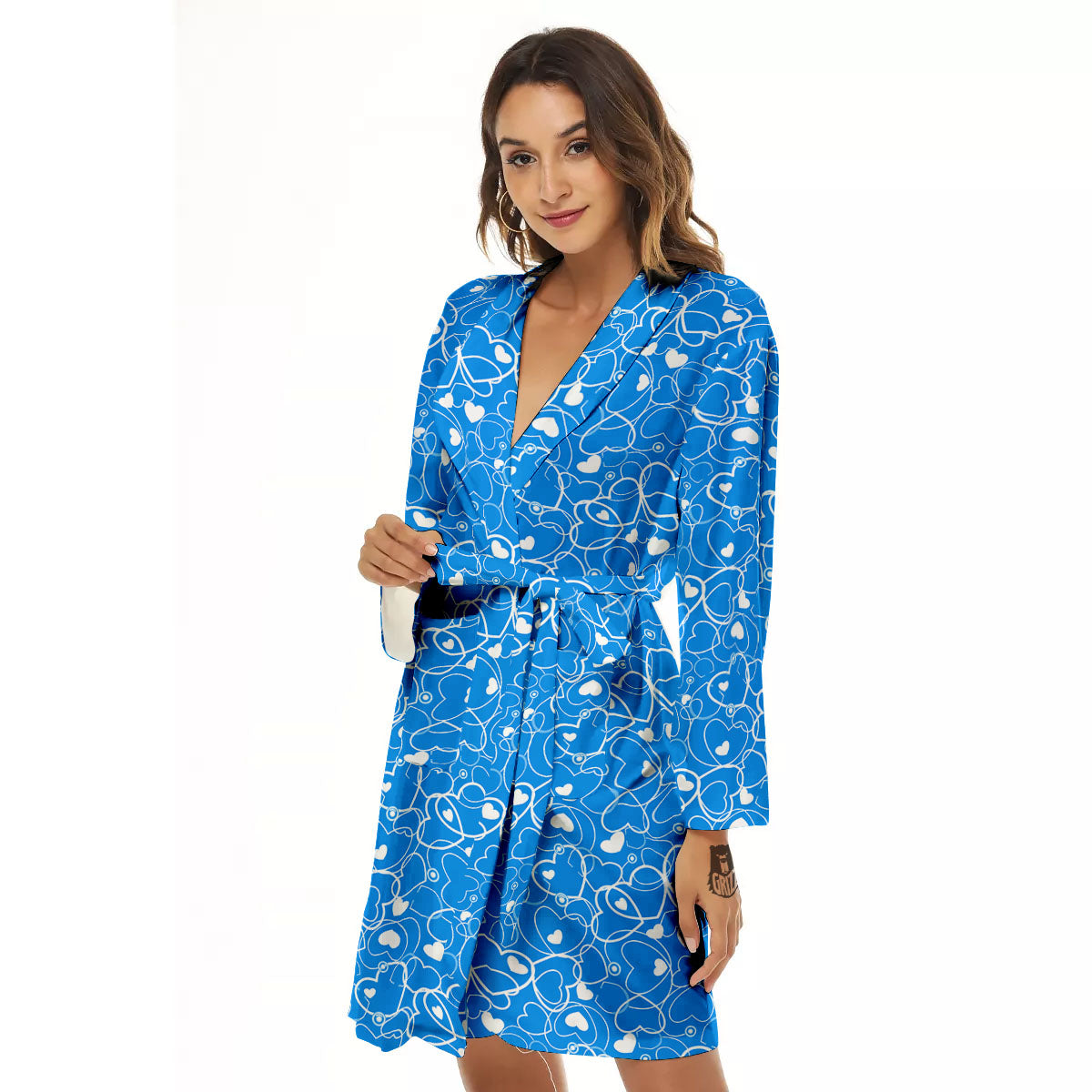 Stethoscope White And Blue Print Pattern Women's Robe-grizzshop