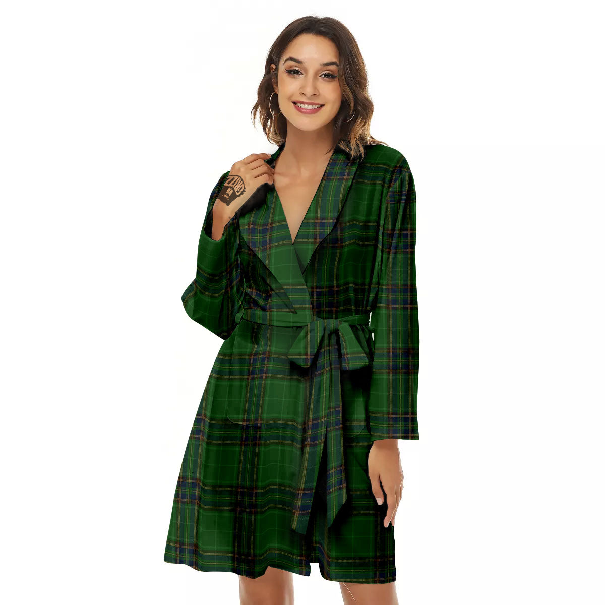 Stewart Tartan Blue And Green Print Women's Robe-grizzshop