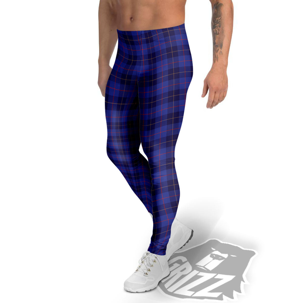 Stewart Tartan Deep Blue Print Men's Leggings-grizzshop