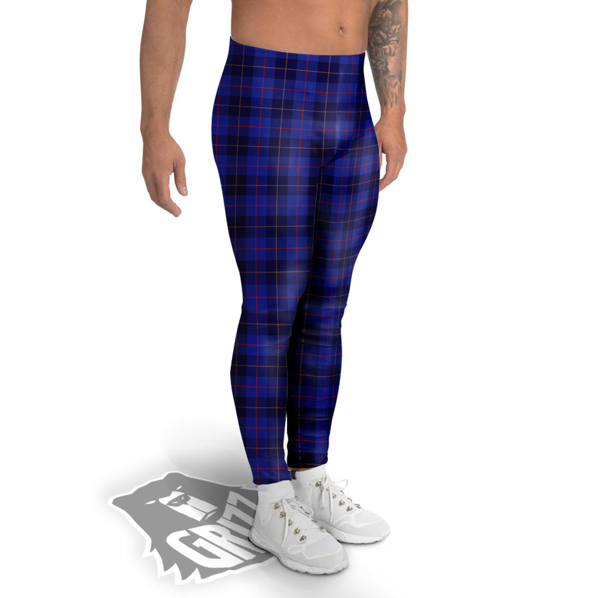 Stewart Tartan Deep Blue Print Men's Leggings-grizzshop