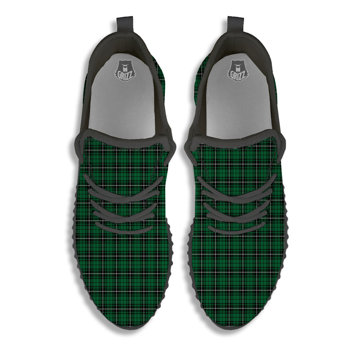 Stewart Tartan Green Print Black Walking Shoes-grizzshop