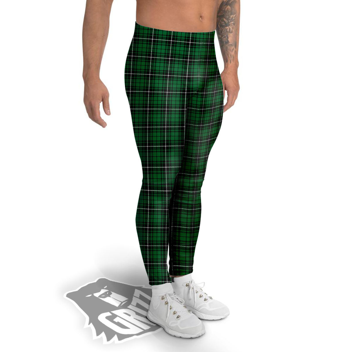 Stewart Tartan Green Print Men's Leggings-grizzshop