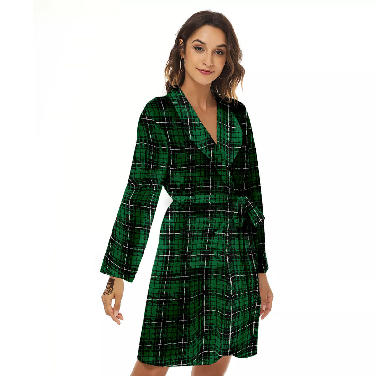 Stewart Tartan Green Print Women's Robe-grizzshop