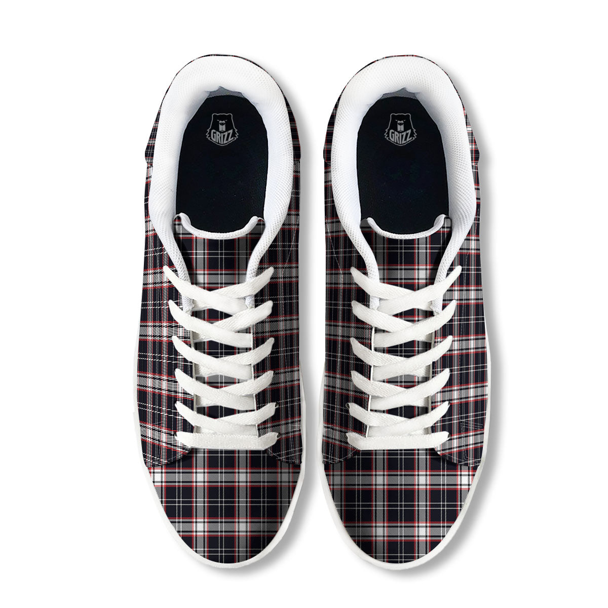 Stewart Tartan Red And Black Print White Low Top Sneakers-grizzshop