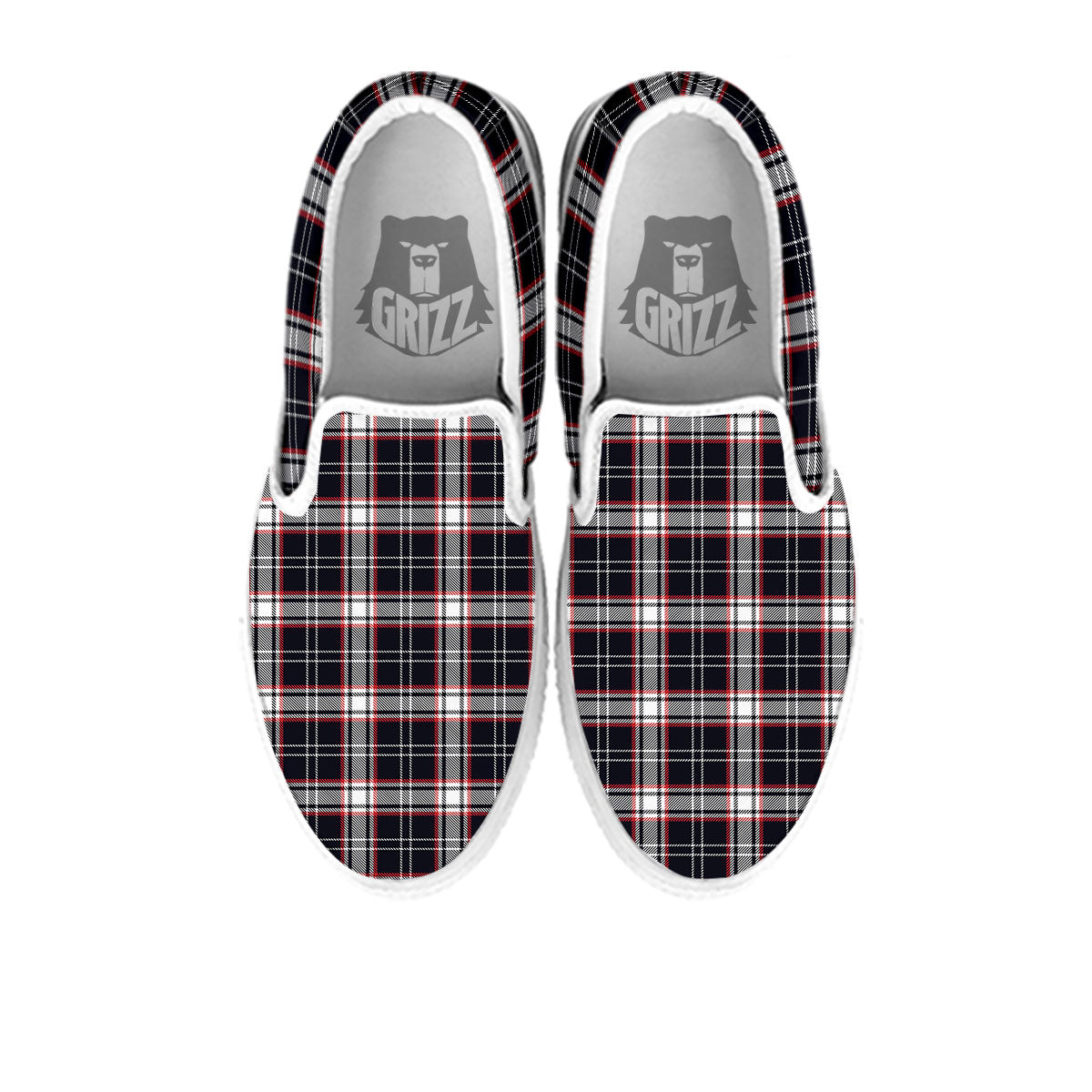 Stewart Tartan Red And Black Print White Slip On Shoes-grizzshop