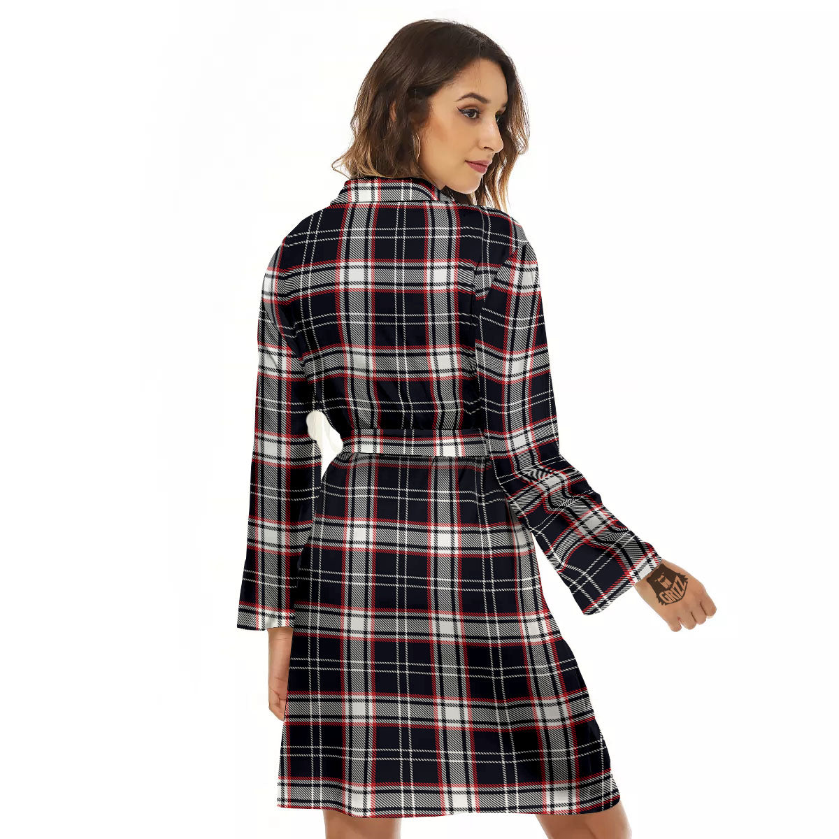 Stewart Tartan Red And Black Print Women's Robe-grizzshop