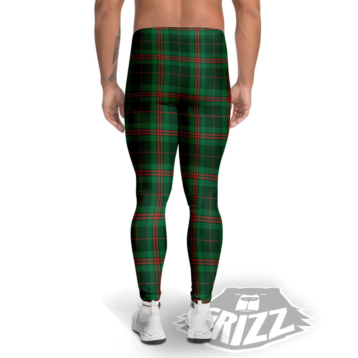 Stewart Tartan Red And Green Print Men's Leggings-grizzshop