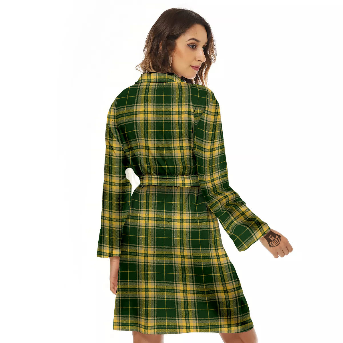 Stewart Tartan Yellow And Green Print Women's Robe-grizzshop