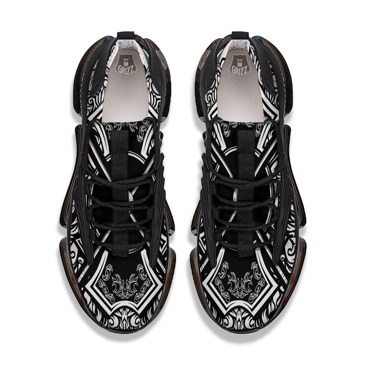 Sticks Lacrosse Ornate Wing Print Black Gym Shoes-grizzshop