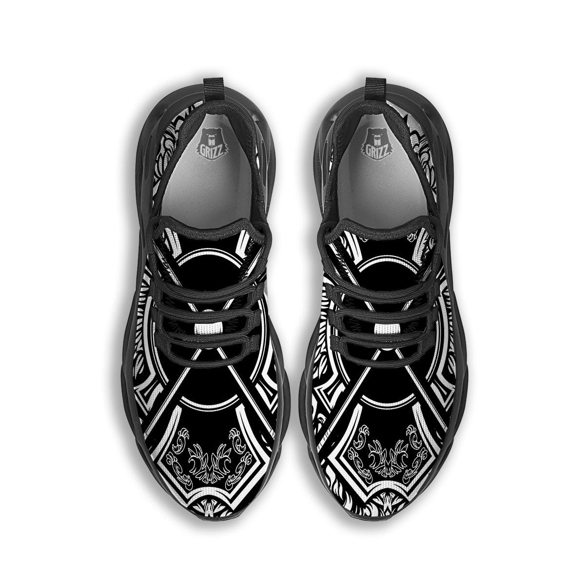 Sticks Lacrosse Ornate Wing Print Black Running Shoes-grizzshop