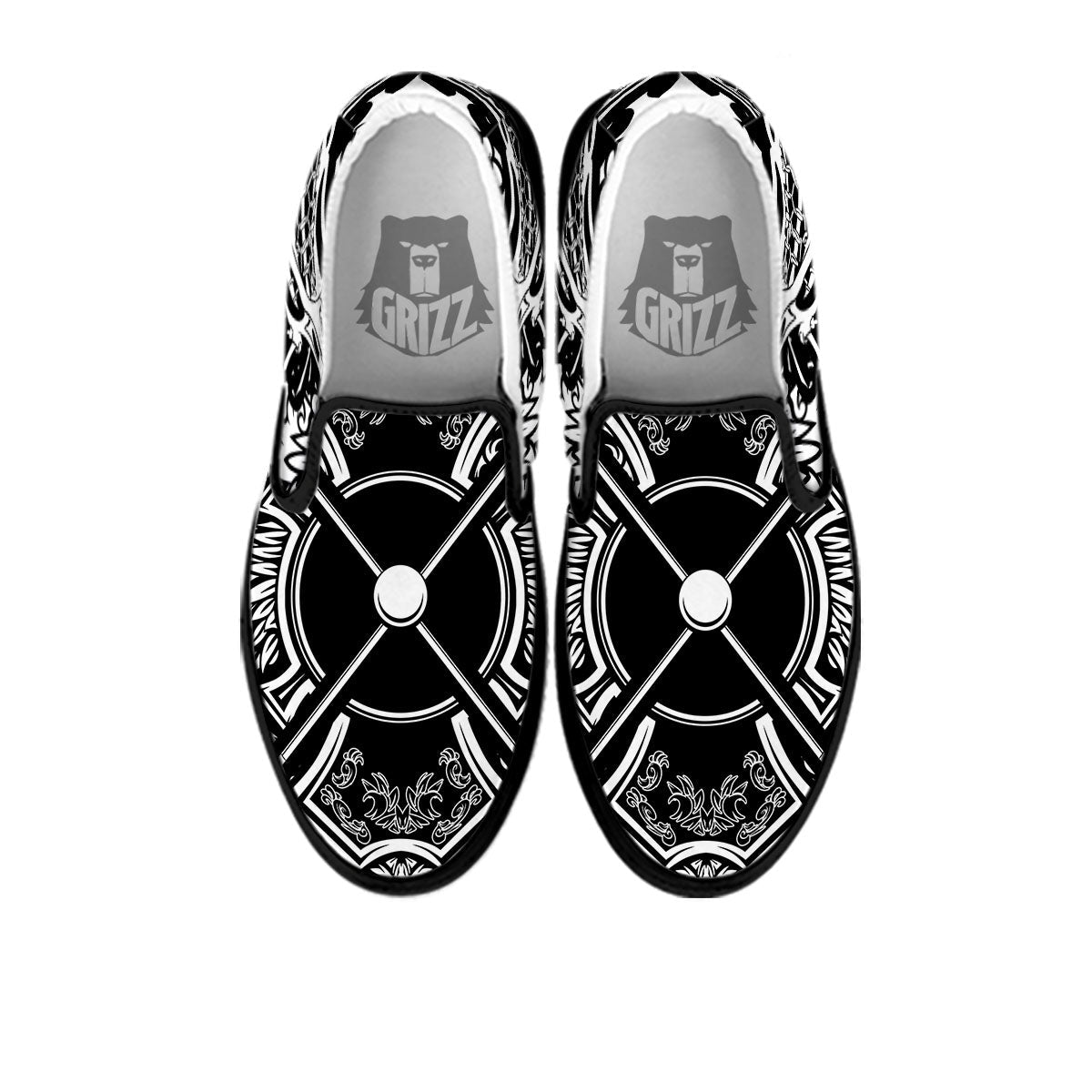 Sticks Lacrosse Ornate Wing Print Black Slip On Shoes-grizzshop