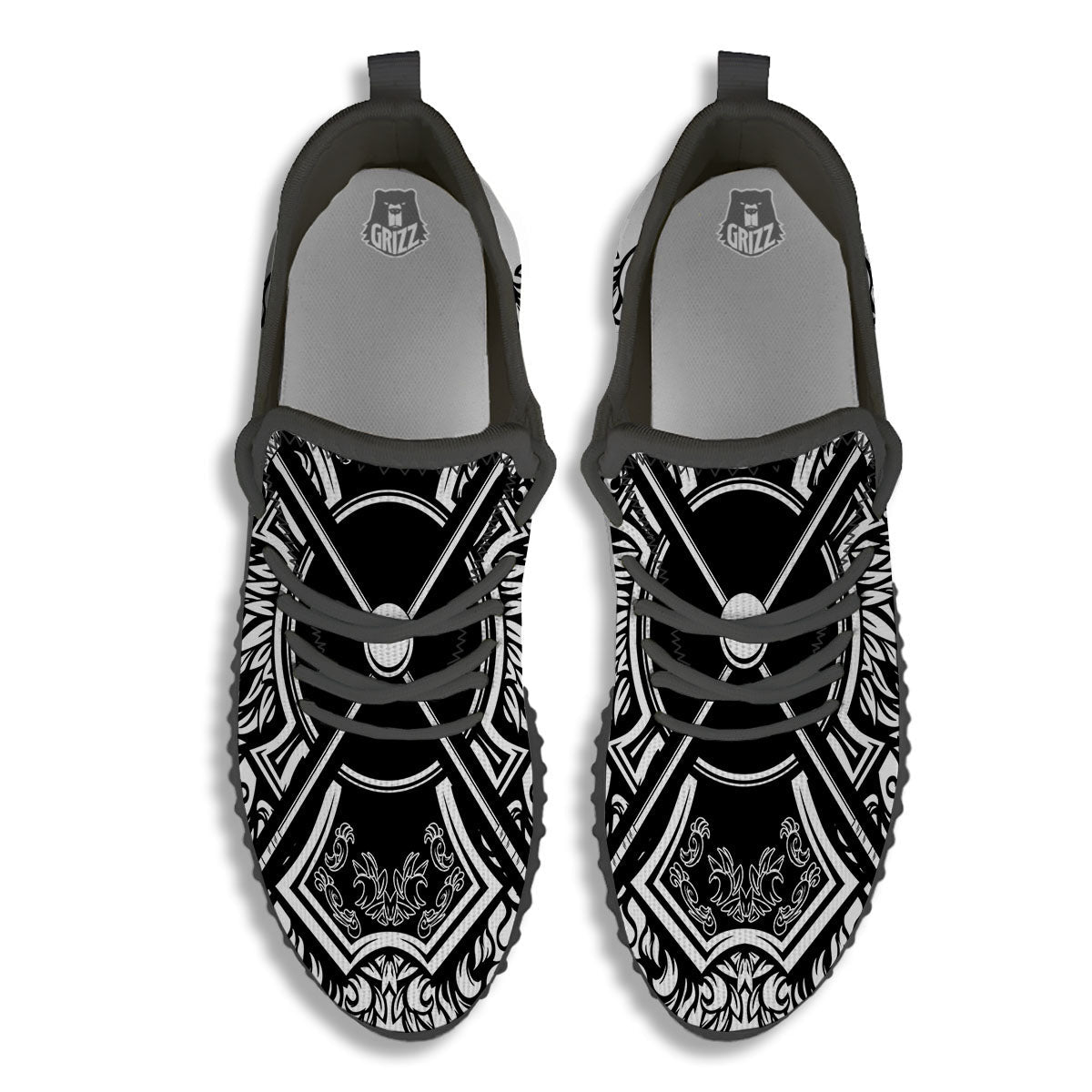 Sticks Lacrosse Ornate Wing Print Black Walking Shoes-grizzshop