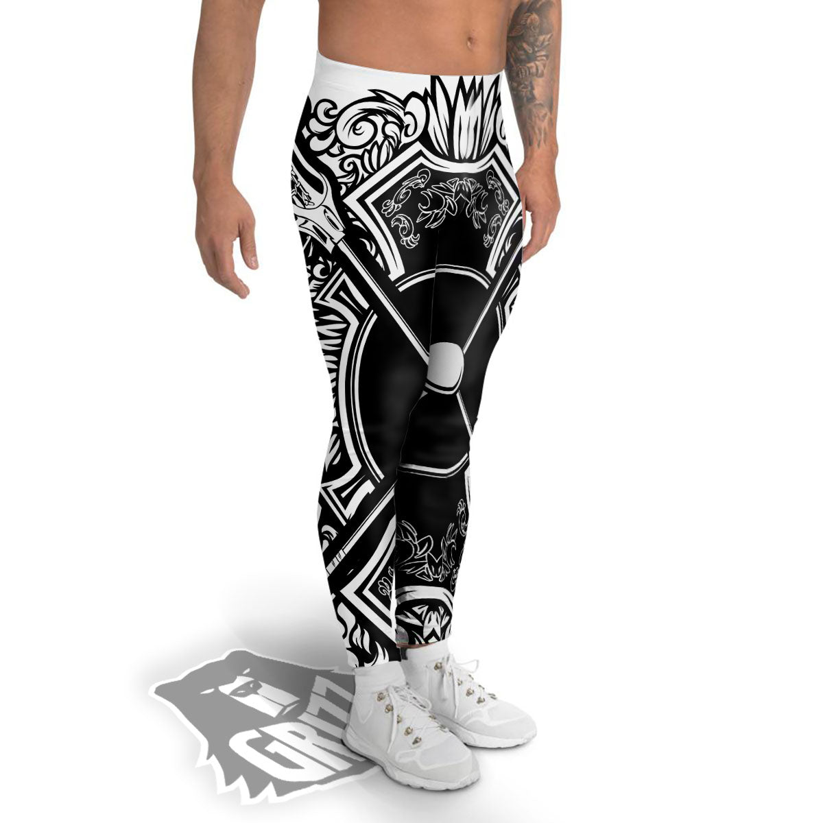 Sticks Lacrosse Ornate Wing Print Men's Leggings-grizzshop