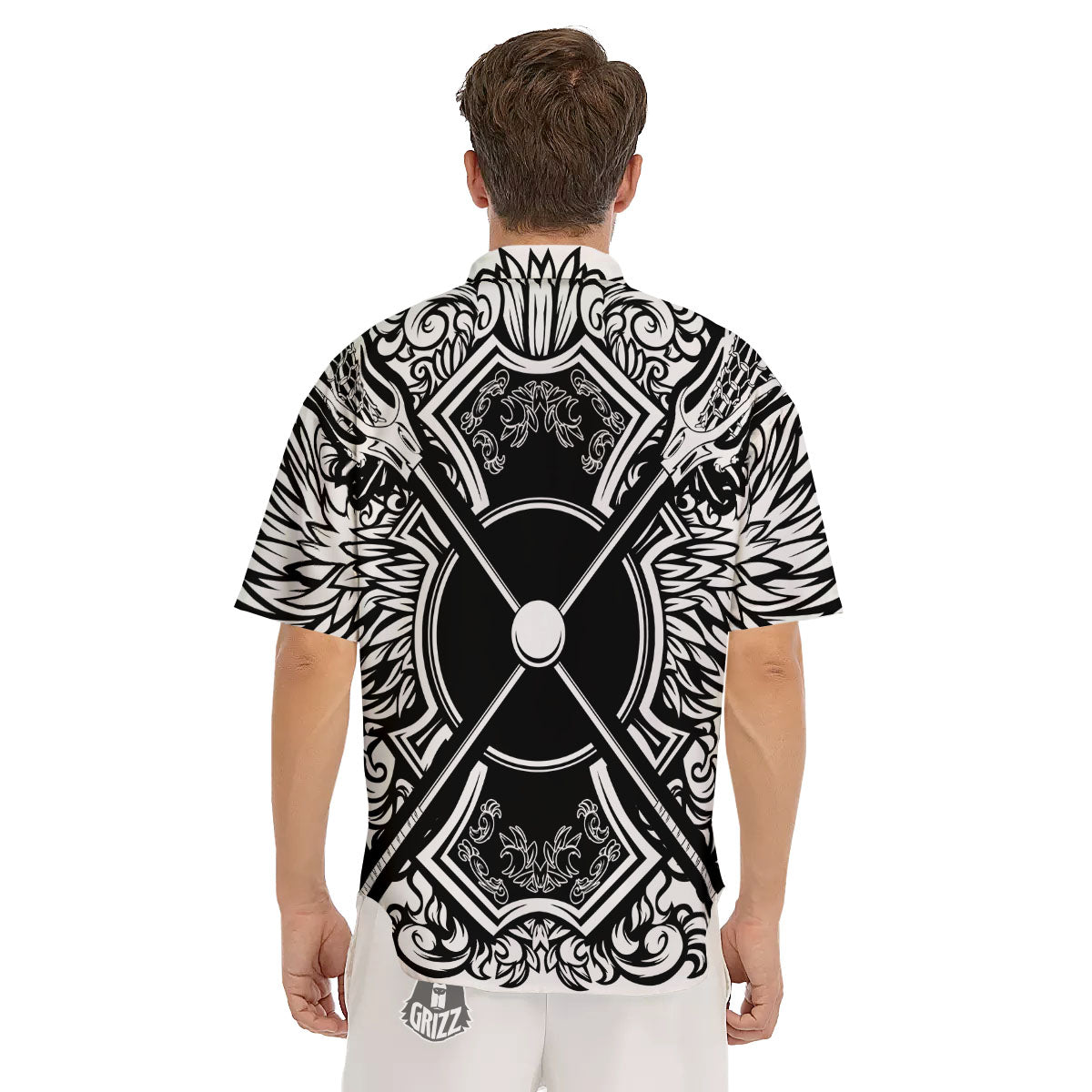 Sticks Lacrosse Ornate Wing Print Men's Short Sleeve Shirts-grizzshop