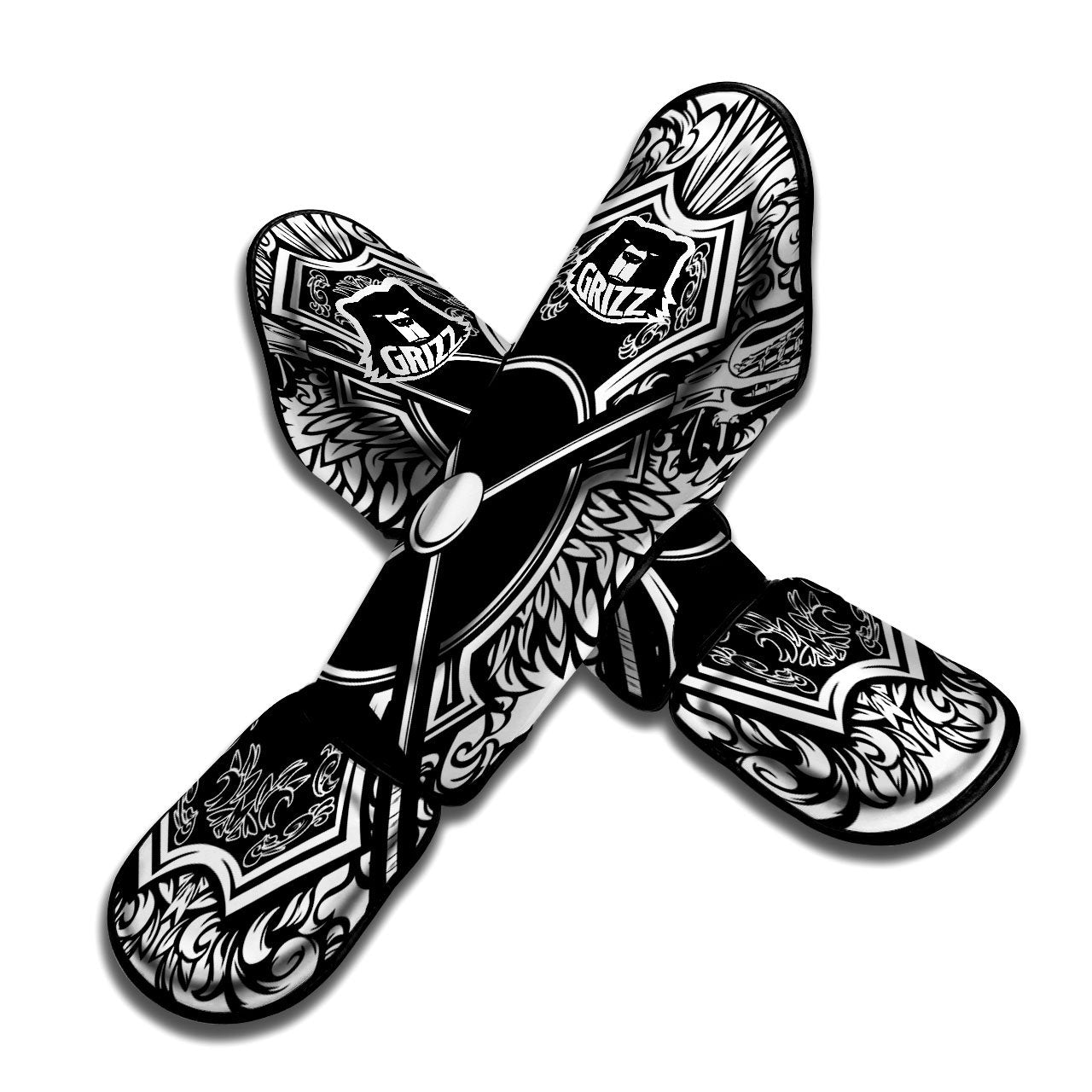 Sticks Lacrosse Ornate Wing Print Muay Thai Shin Guards-grizzshop