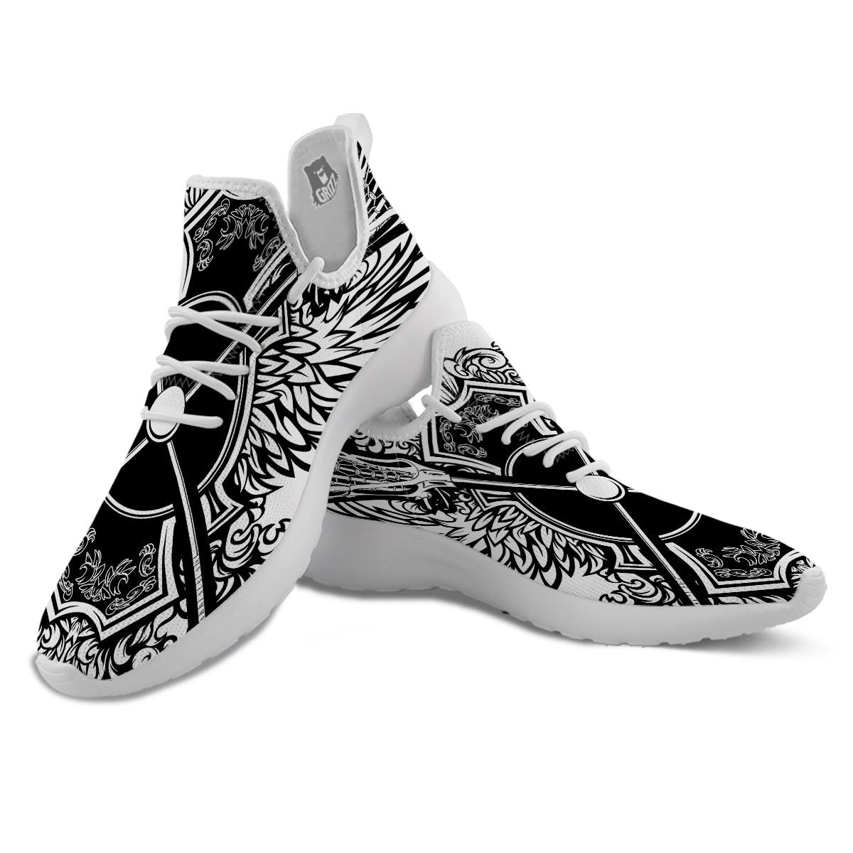 Sticks Lacrosse Ornate Wing Print White Athletic Shoes-grizzshop