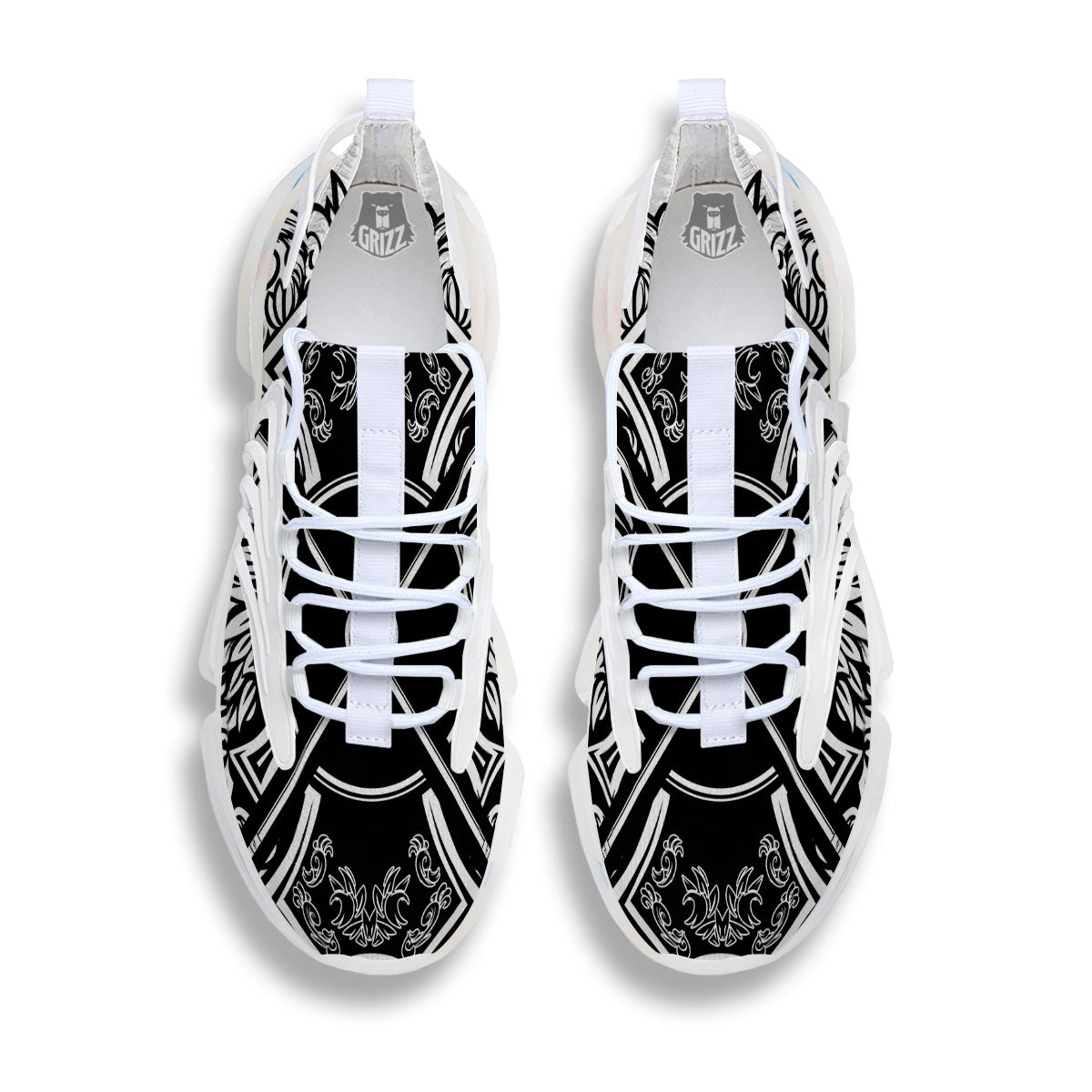 Sticks Lacrosse Ornate Wing Print White Gym Shoes-grizzshop