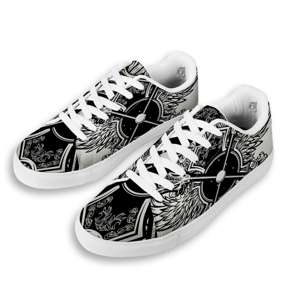 Sticks Lacrosse Ornate Wing Print White Low Top Sneakers-grizzshop