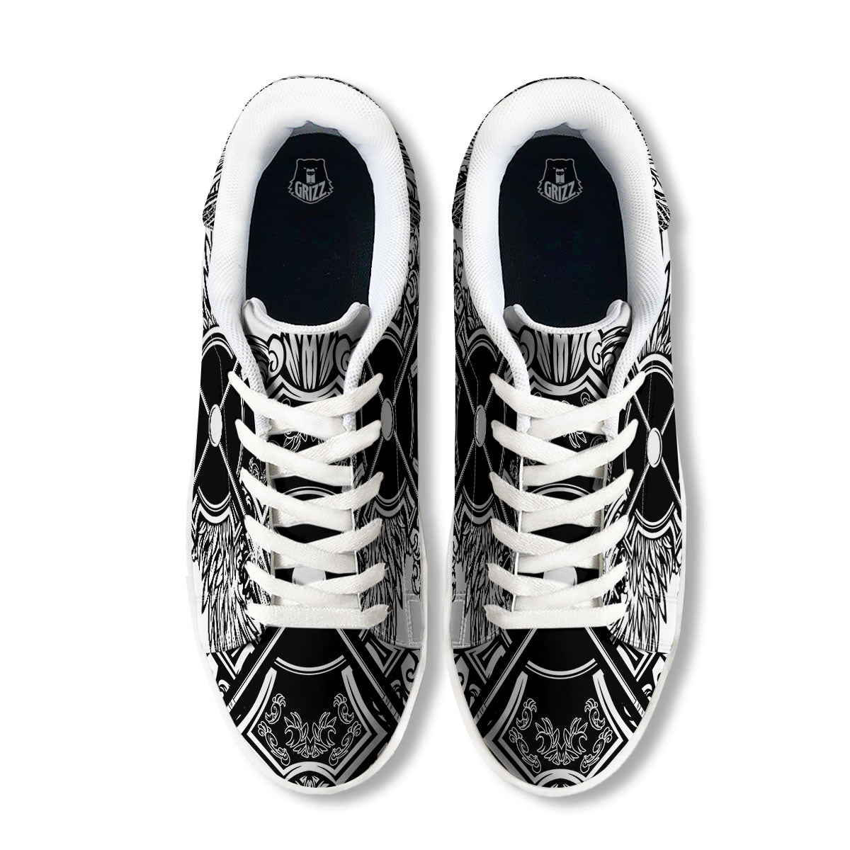 Sticks Lacrosse Ornate Wing Print White Low Top Sneakers-grizzshop