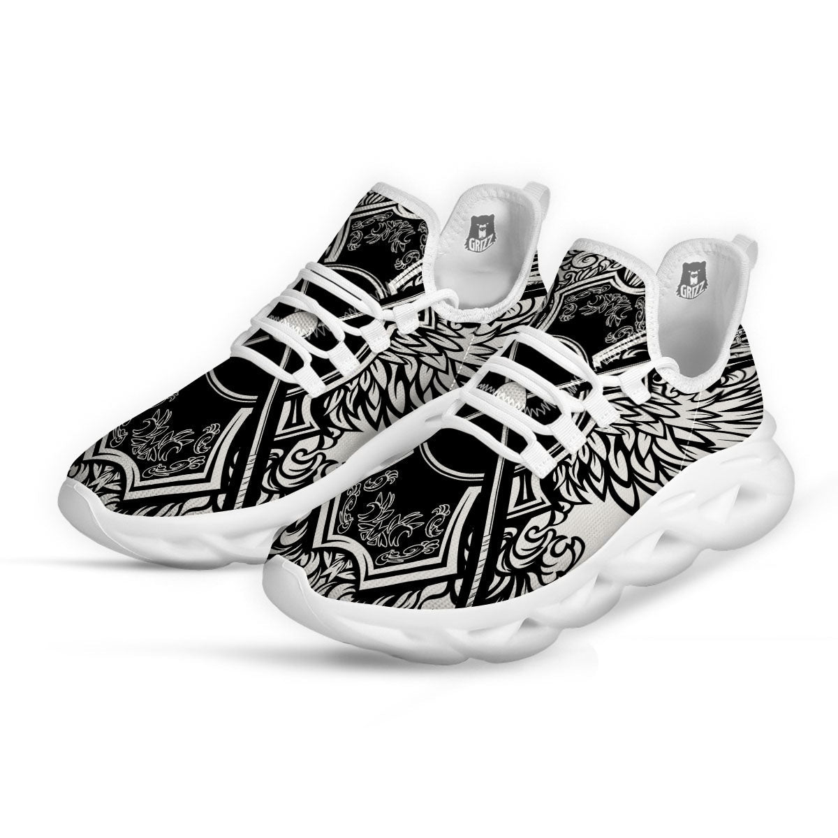 Sticks Lacrosse Ornate Wing Print White Running Shoes-grizzshop