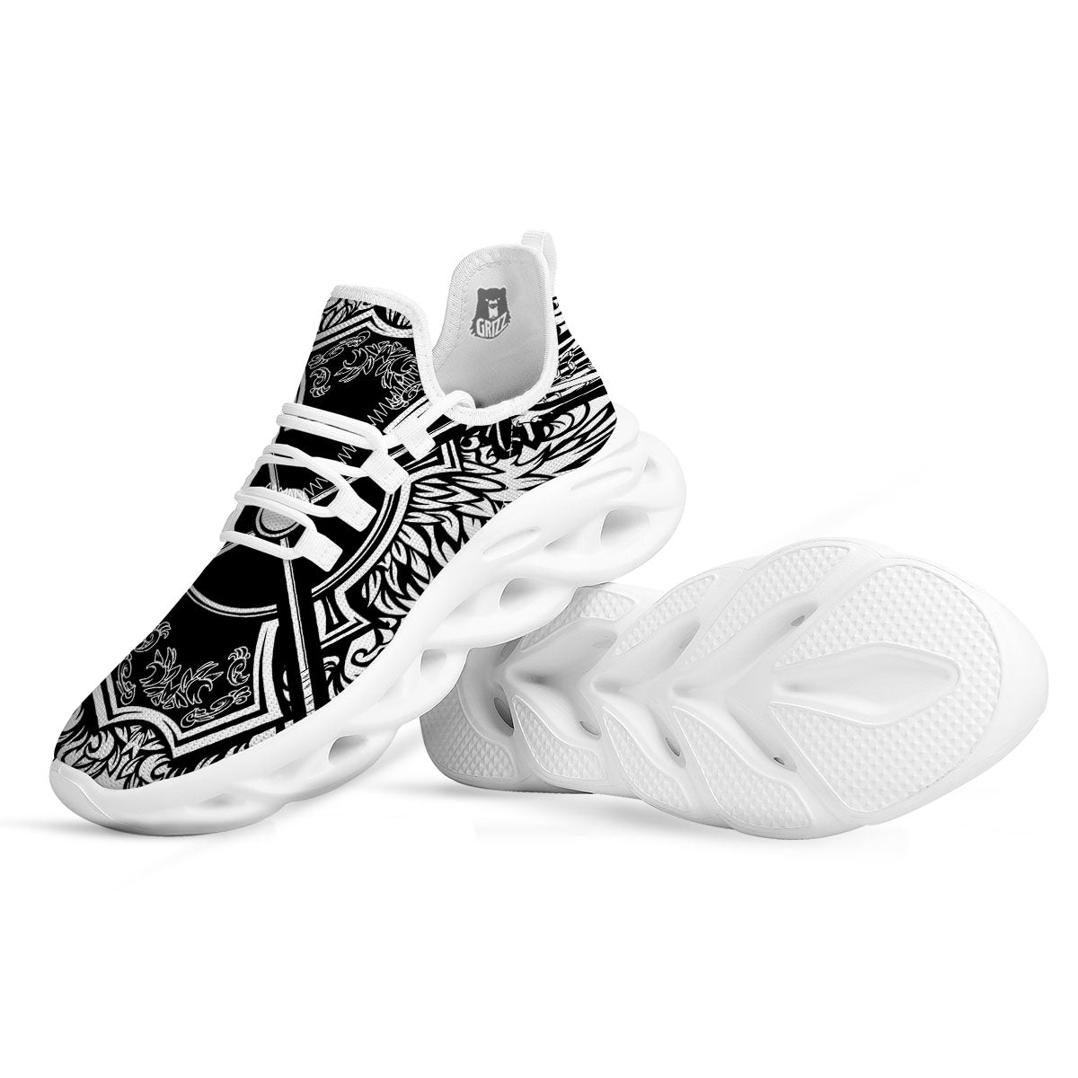 Sticks Lacrosse Ornate Wing Print White Running Shoes-grizzshop