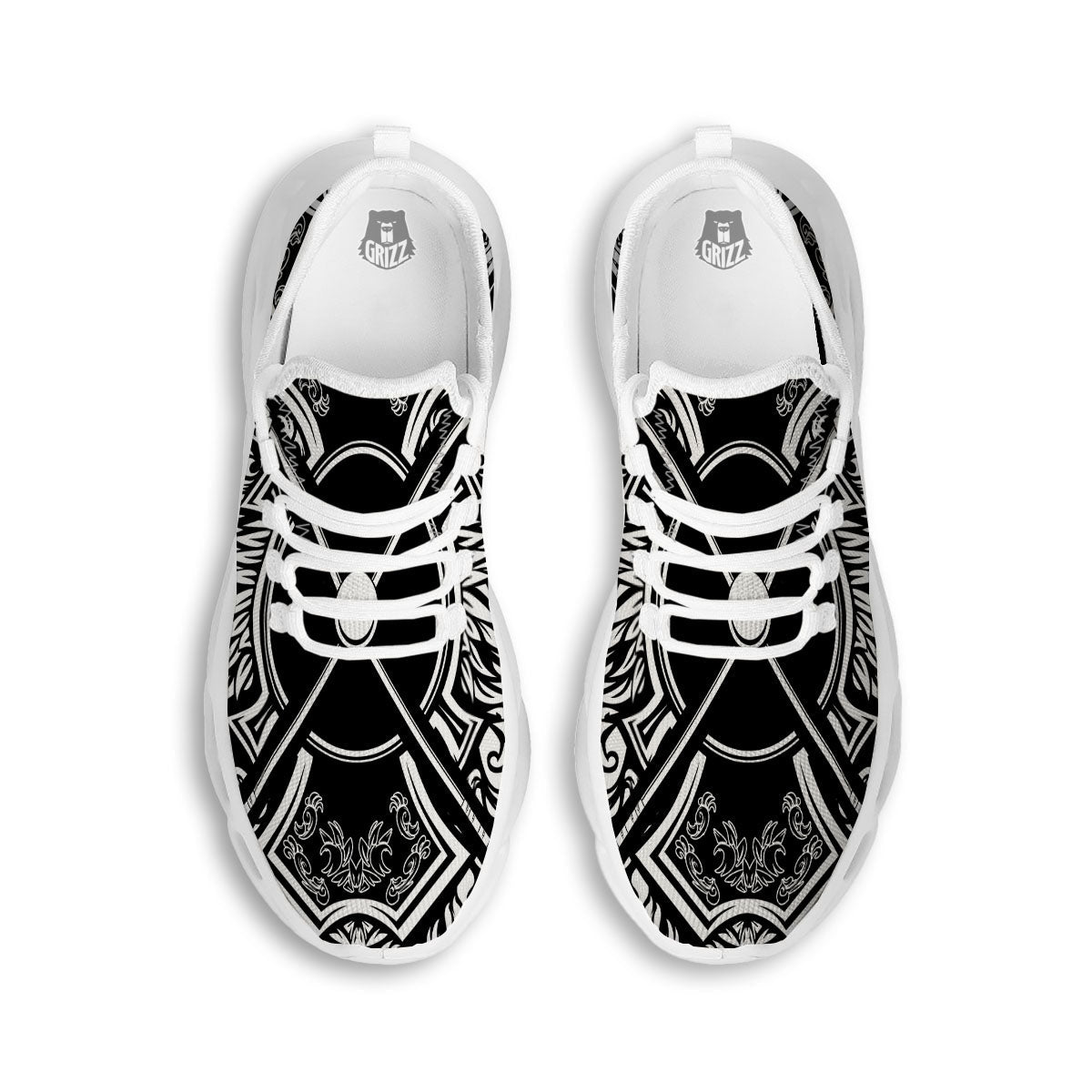 Sticks Lacrosse Ornate Wing Print White Running Shoes-grizzshop