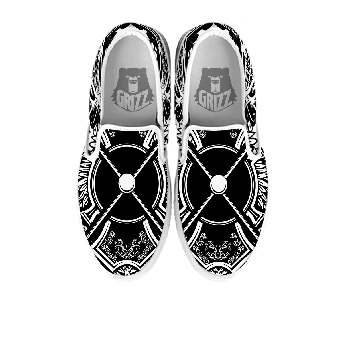 Sticks Lacrosse Ornate Wing Print White Slip On Shoes-grizzshop