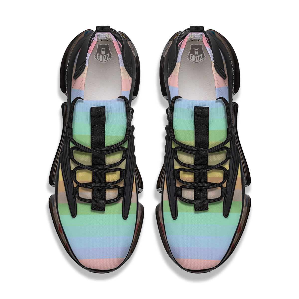 Stiped Rainbow Pastel Print Black Gym Shoes-grizzshop