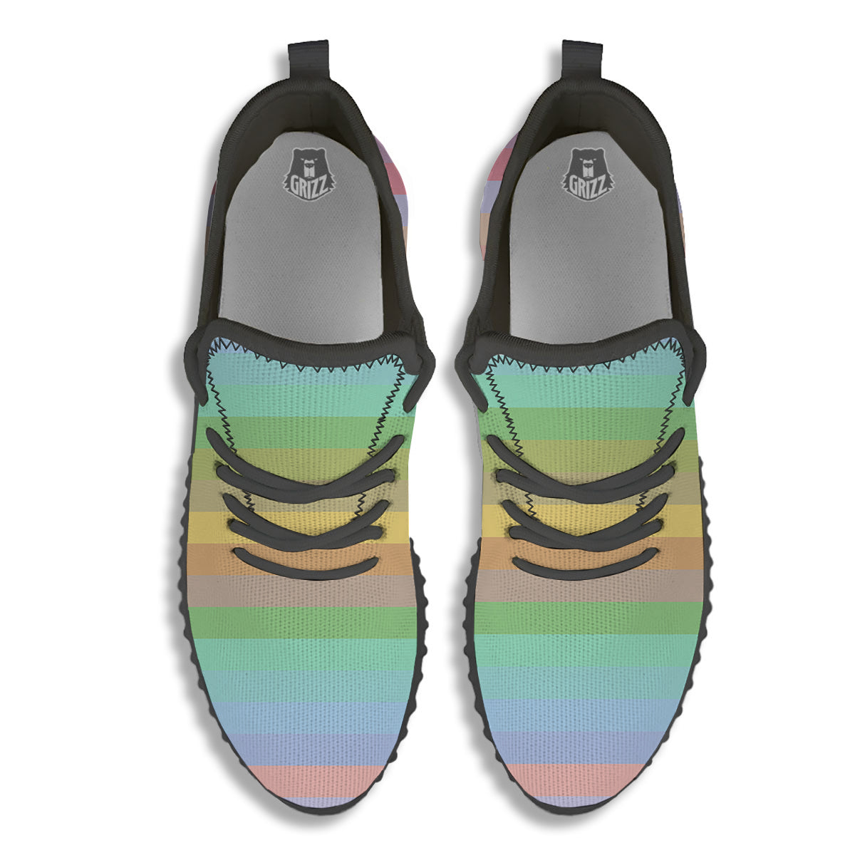 Stiped Rainbow Pastel Print Black Walking Shoes-grizzshop