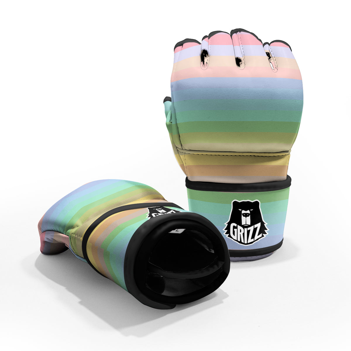 Stiped Rainbow Pastel Print MMA Gloves-grizzshop