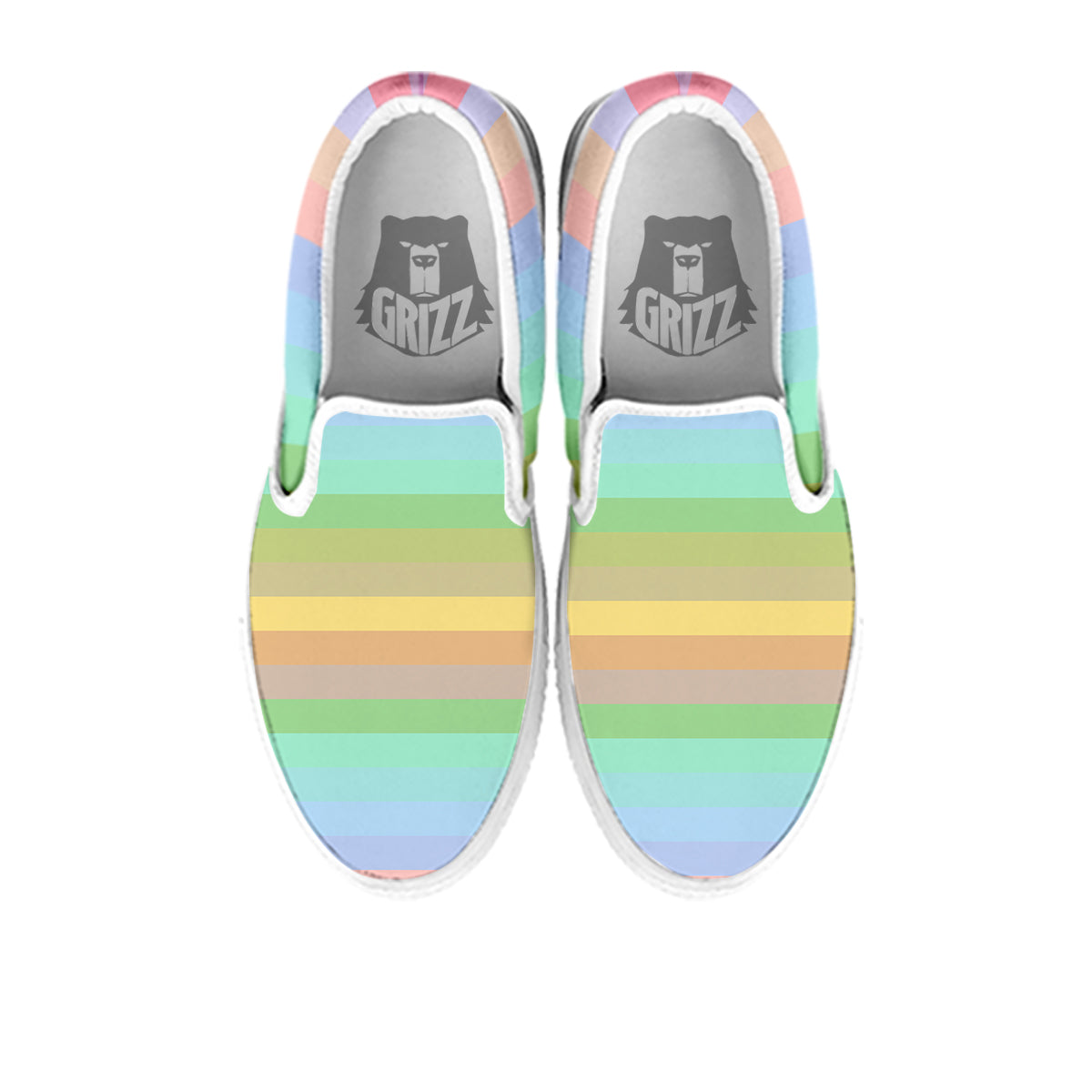 Stiped Rainbow Pastel Print White Slip On Shoes-grizzshop
