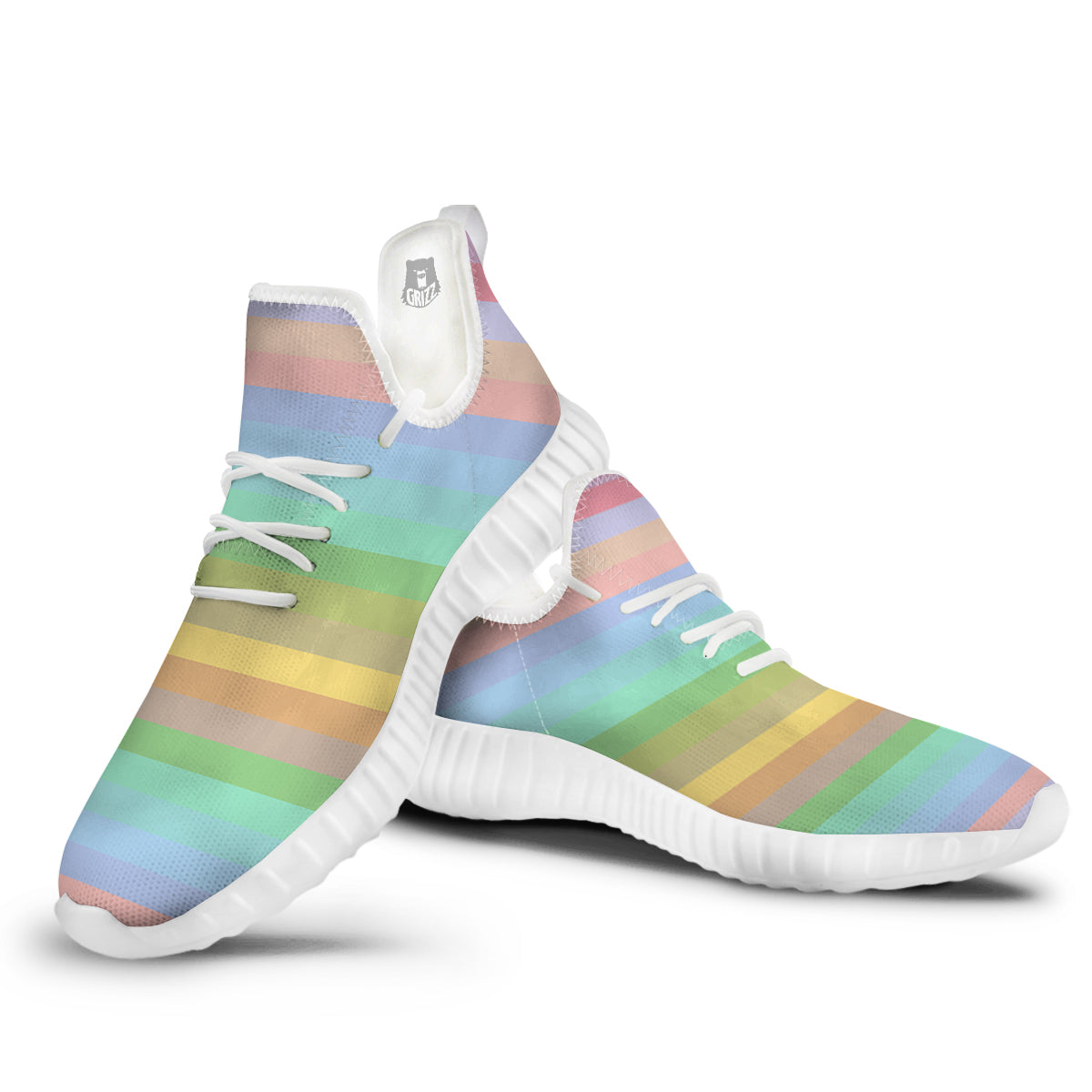 Stiped Rainbow Pastel Print White Walking Shoes-grizzshop