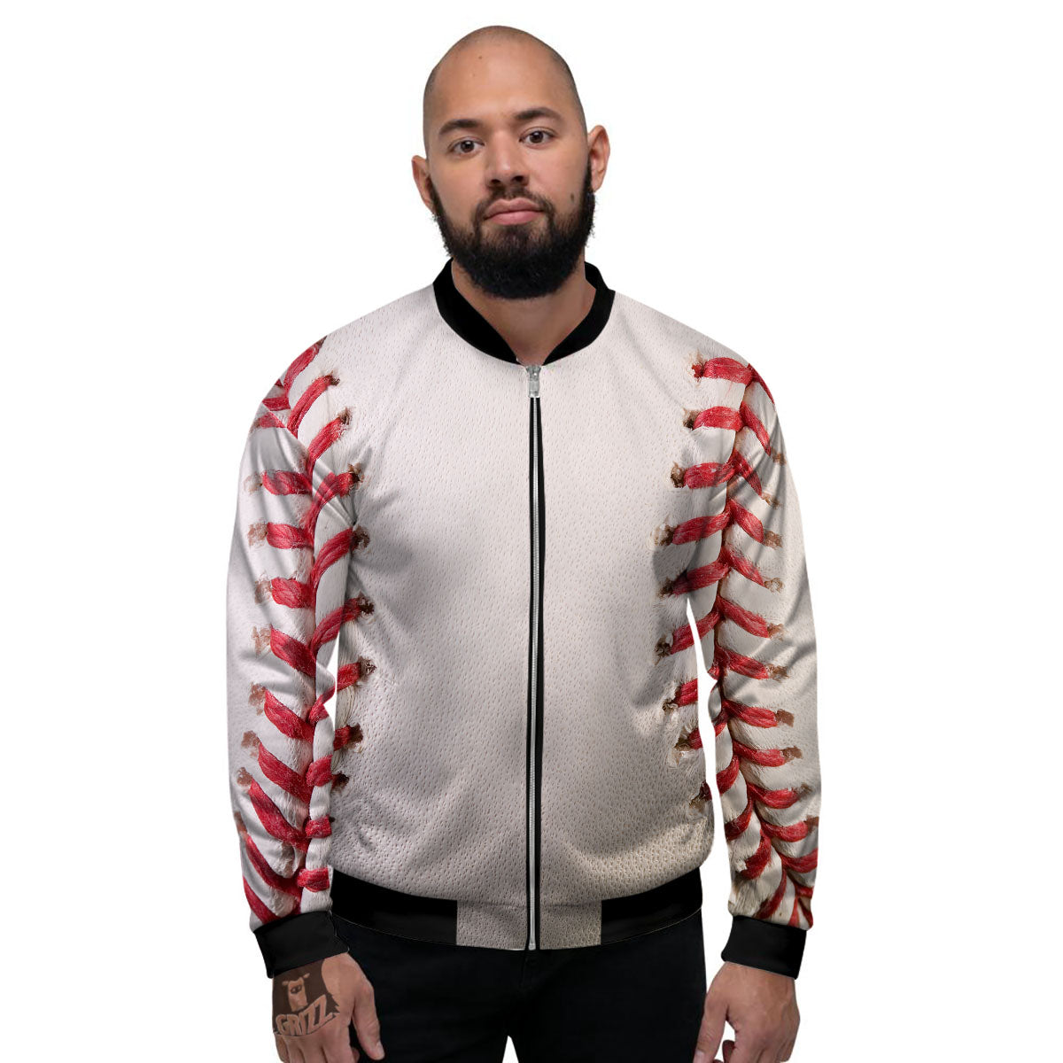 Stitching Baseball Print Men's Bomber Jacket-grizzshop