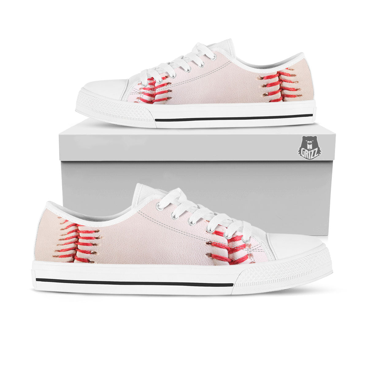 Stitching Baseball Print White Low Top Shoes-grizzshop