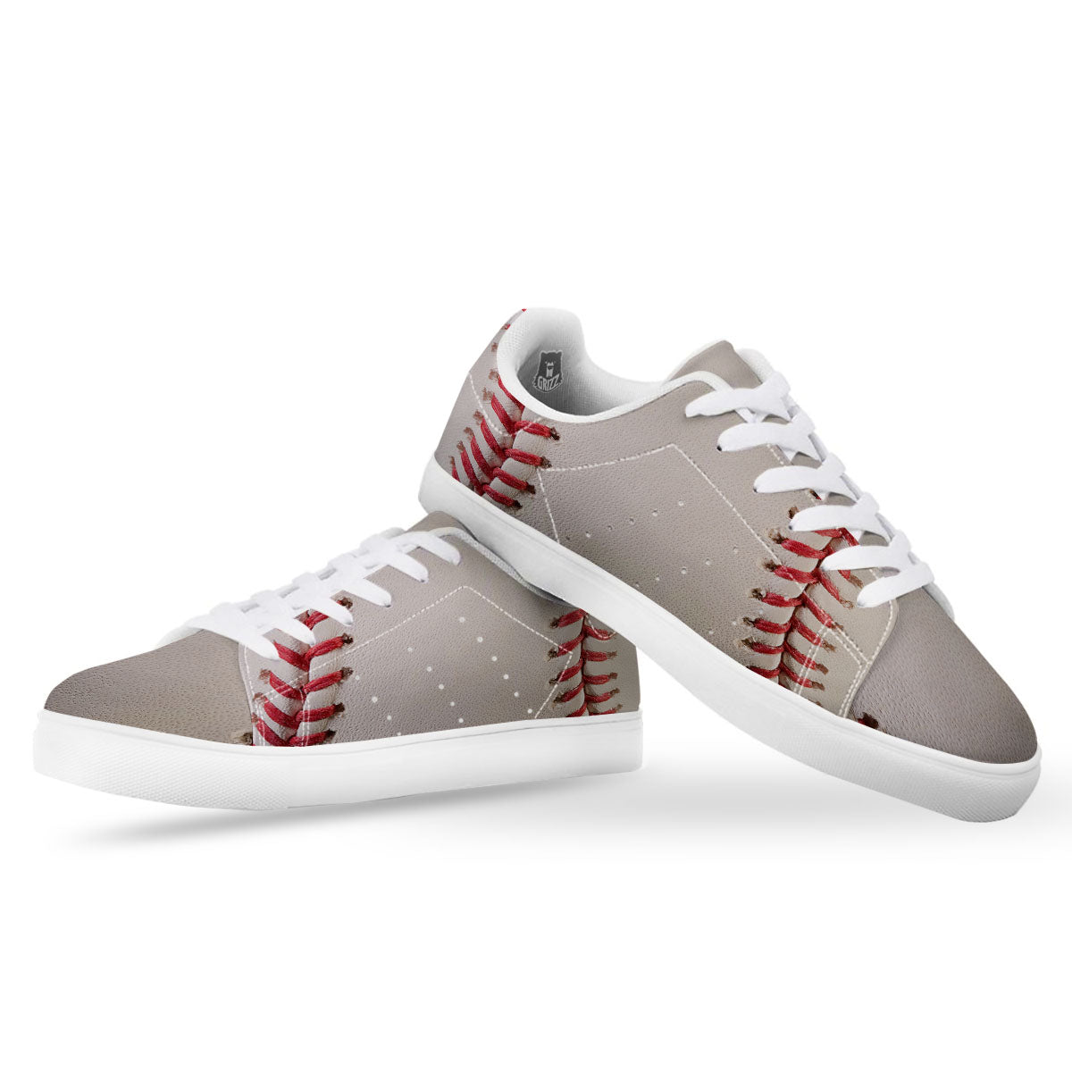 Stitching Baseball Print White Low Top Sneakers-grizzshop