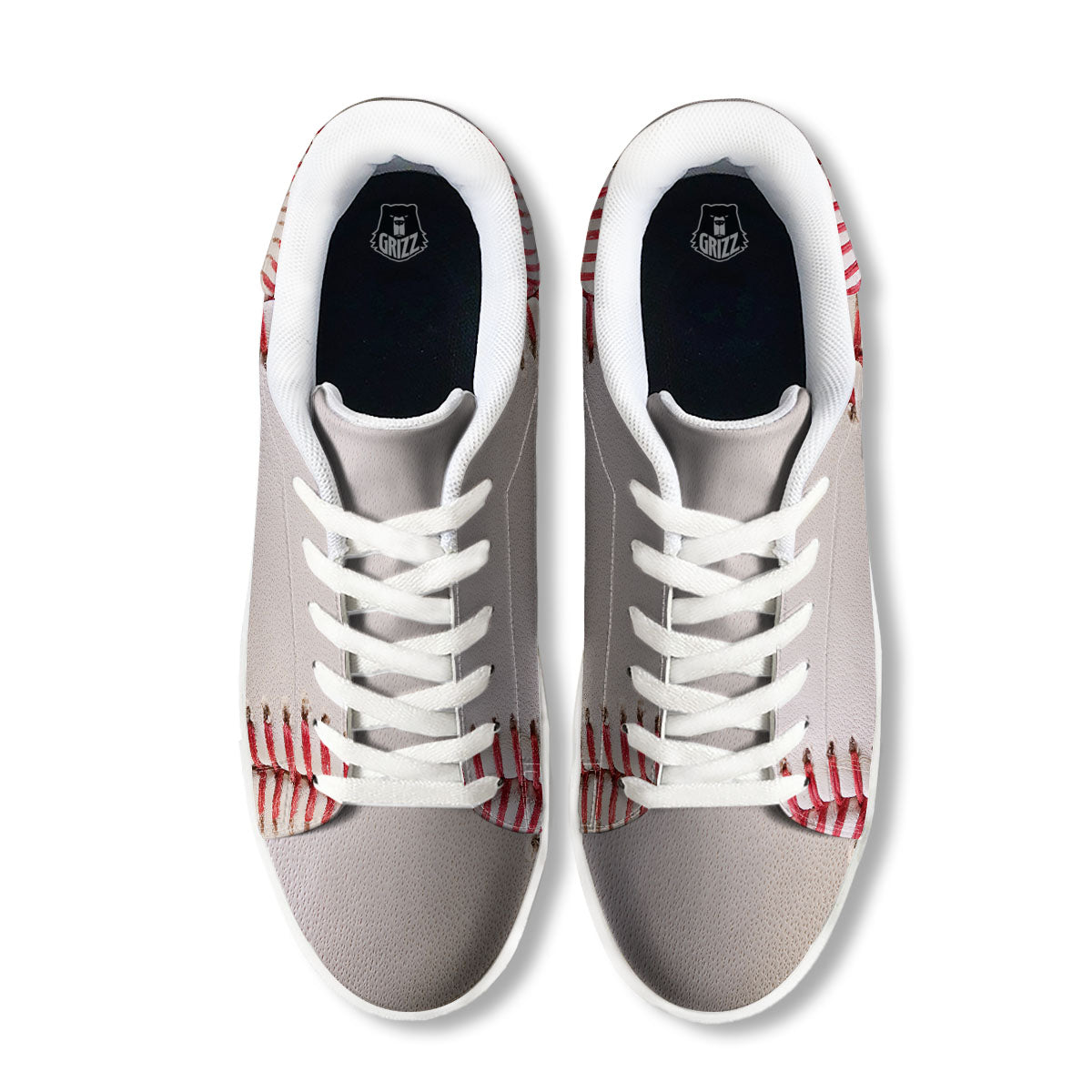Stitching Baseball Print White Low Top Sneakers-grizzshop